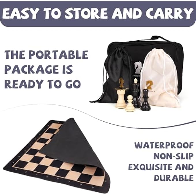 Agirlgle 20 Tournament Chess Set for Adults and Kids Foldable Silicone Chess Board Game Chess Pieces 38 King Height Portable Travel Chess Set Storage Bag for Outdoor Family Vintage Board Game - Image 5