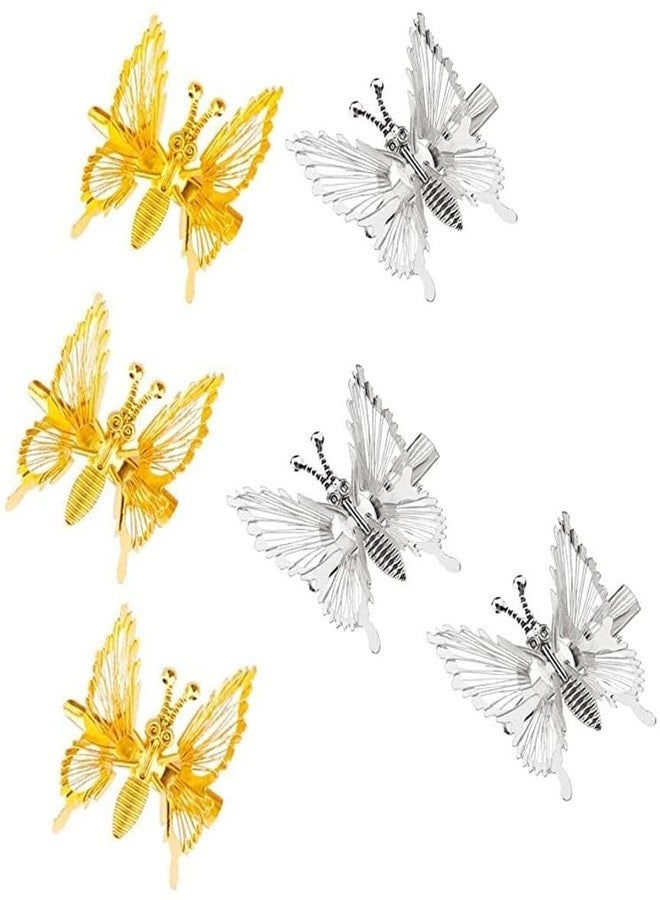 Blubby 6 Pcs Golden and Silver Butterfly Metal Hair Clutcher Hair Claw Clips for Women - Image 1