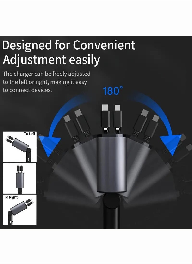 OULIYO - Car Charger - Fast Charging 4-in-1 Adapter with Collapsible Lightning & Type C Cables, Dual USB Ports & Voltage Display - Compatible with iPhone, iPad, Galaxy - 120W Power Output - Image 1