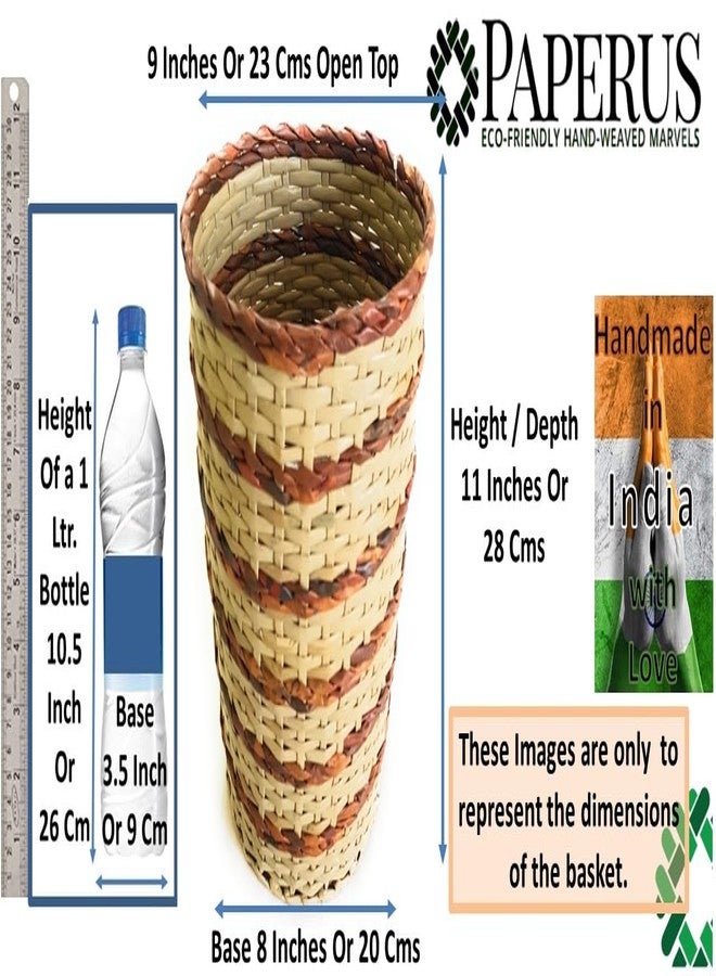Sonas Creation Paperus, Beige,& Brown, Open-top Dustbin, Waste Basket, Trash Can, Paper Bin, Storage Basket, Standard Size 10 Liter, 11 inch Tall Eco Friendly, Handmade of Paper Ropes - Image 2