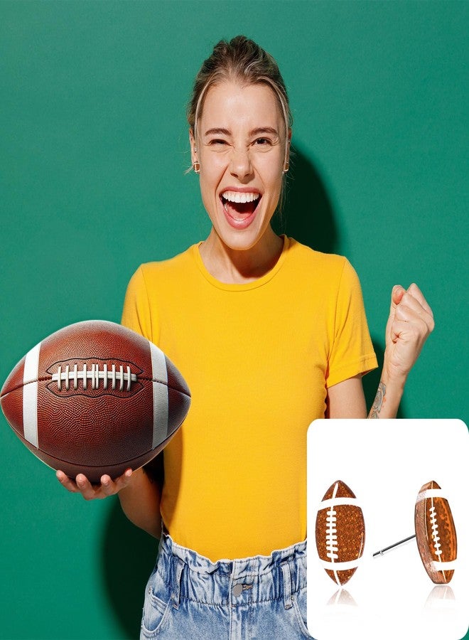 Mintolex Football Stud Earrings for Women Glitter Acrylic Sports Earrings for Game Day Spirit Week Fall Football Mom Accessories Teacher Jewelry, Brown Football - Image 4