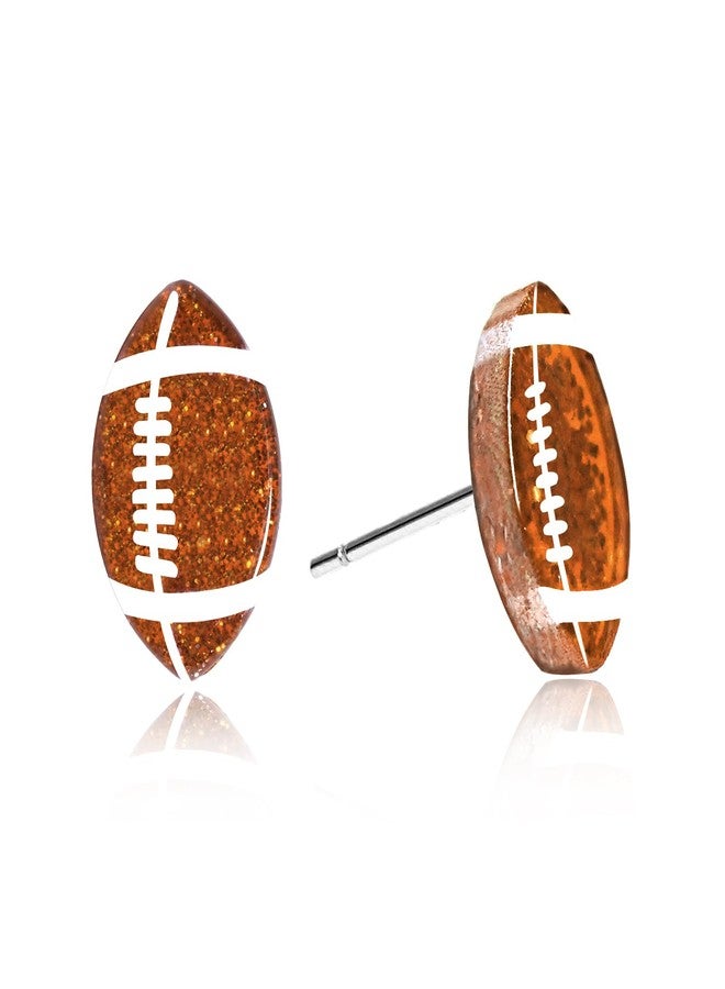 Mintolex Football Stud Earrings for Women Glitter Acrylic Sports Earrings for Game Day Spirit Week Fall Football Mom Accessories Teacher Jewelry, Brown Football - Image 1