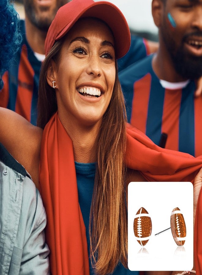 Mintolex Football Stud Earrings for Women Glitter Acrylic Sports Earrings for Game Day Spirit Week Fall Football Mom Accessories Teacher Jewelry, Brown Football - Image 3