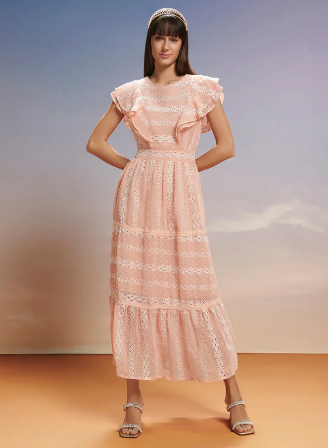 2Xtremz 2Xtremz All-Over Embroidered Tiered Dress with Ruffles