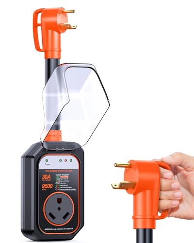 GEARGO RV Surge Protector 30 Amp 9500 Joules RV Circuit Analyzer IP68 Surge Voltage Protection RV Adapter Plug for Camper Orange