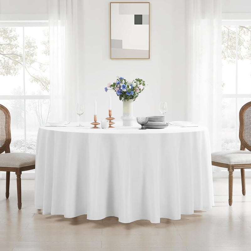Aocoz Round Tablecloth 120 Inch White Tablecloths Washable Decorative Linen Polyester Table Clothes Cover for Dining Table Banquets Buffet Parties and Wedding - Image 4