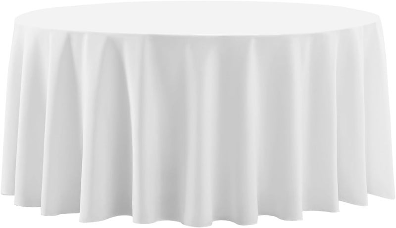 Aocoz Round Tablecloth 120 Inch White Tablecloths Washable Decorative Linen Polyester Table Clothes Cover for Dining Table Banquets Buffet Parties and Wedding - Image 1