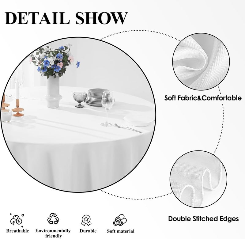 Aocoz Round Tablecloth 120 Inch White Tablecloths Washable Decorative Linen Polyester Table Clothes Cover for Dining Table Banquets Buffet Parties and Wedding - Image 5