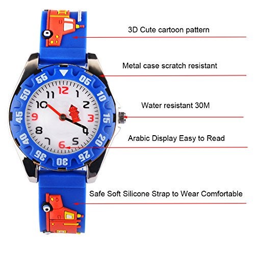 Venhoo Kids Watches 3D Cute Cartoon Digital Waterproof Silicone Children Wristwatches Time Teacher Gifts for 3 4 5 6 7 8 9 Years Old Age Boys-Blue - Image 3