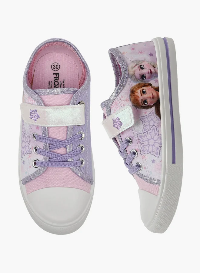ديزني Girls Frozen Print Hook & Loop Ankle Sneakers