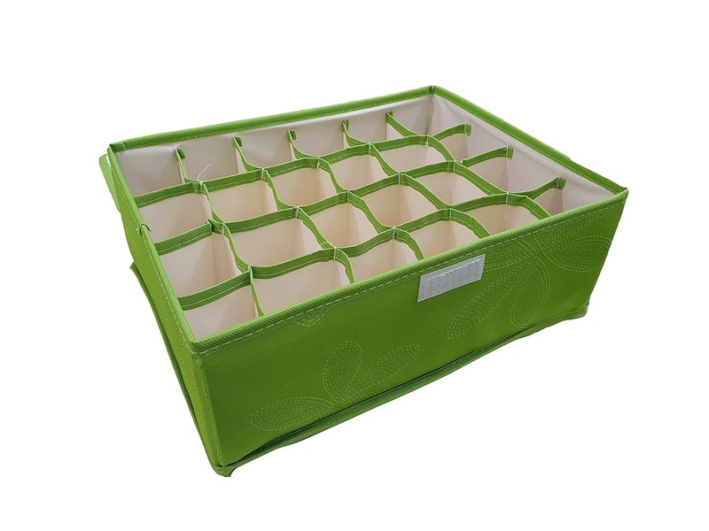 Inditradition 24 Shelf Wardrobe Storage Organizer Foldable NonWoven Cloth 31X24X12 Cm GreenWood - Image 2