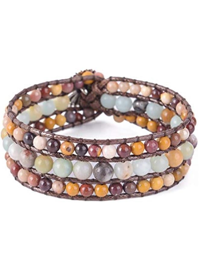Arabest Beads Chakra Bracelet Gemstone Agate Bracelet Natural Energy Yoga Healing Crystals Bracelet Adjustble for Women Men(Agate＆ite) - Image 1