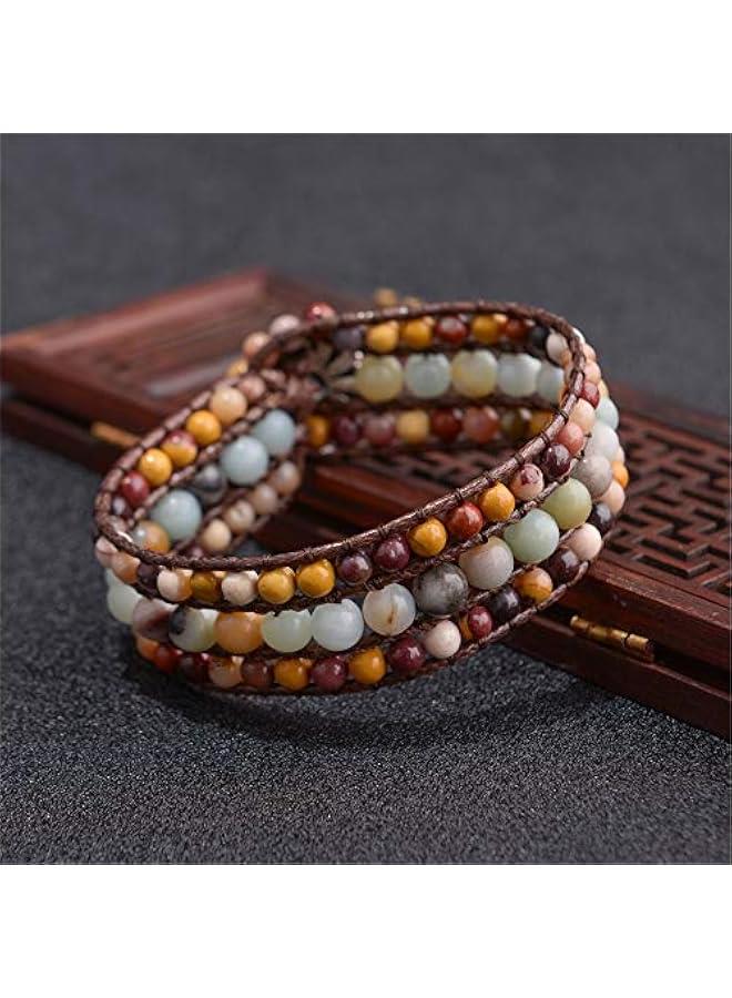 Arabest Beads Chakra Bracelet Gemstone Agate Bracelet Natural Energy Yoga Healing Crystals Bracelet Adjustble for Women Men(Agate＆ite) - Image 3