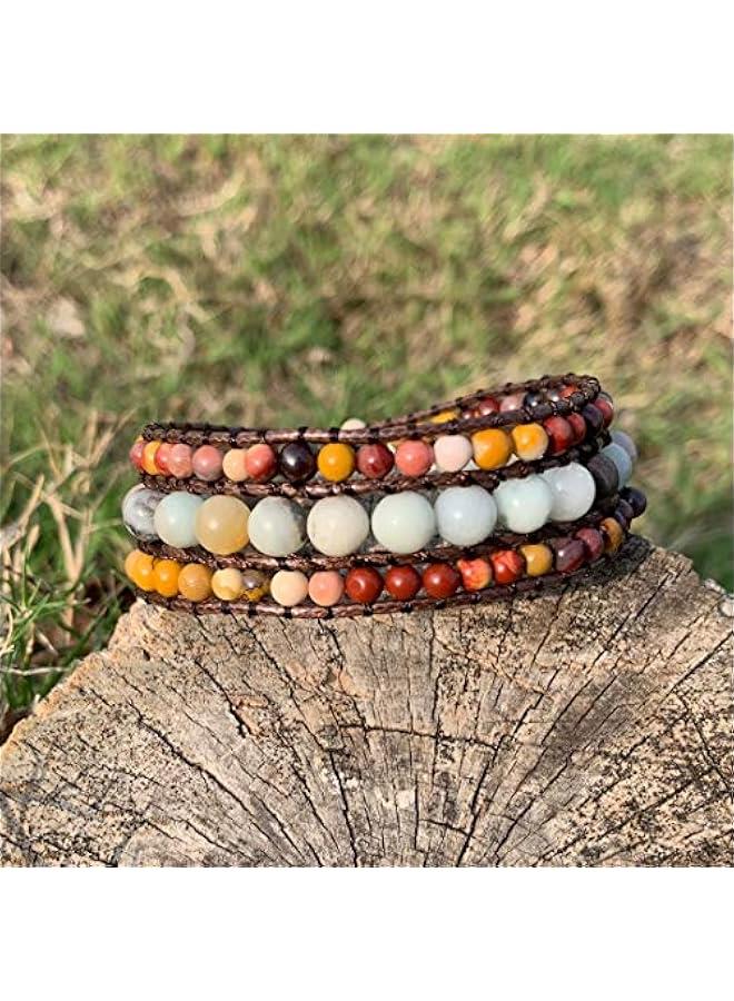 Arabest Beads Chakra Bracelet Gemstone Agate Bracelet Natural Energy Yoga Healing Crystals Bracelet Adjustble for Women Men(Agate＆ite) - Image 4
