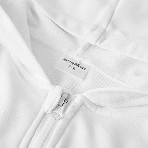 Spring&Gege Youth Solid Full Zipper Hoodies Soft Kids Hooded Sweatshirt for Boys and Girls Size 9-10 Years White - Image 4