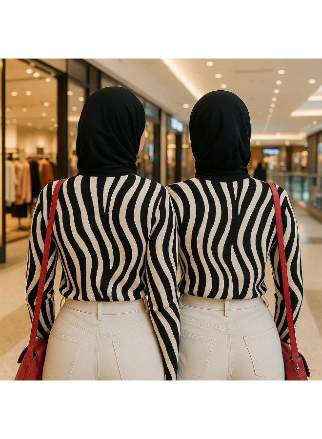 بلوزة مشجرة بنقشة زيبرا جريئة بتصميم انيق ولوك عصري يخطف الأنظار ويمنحك إطلالة مليانة وجاذبية كود 4501.1 - Image 3