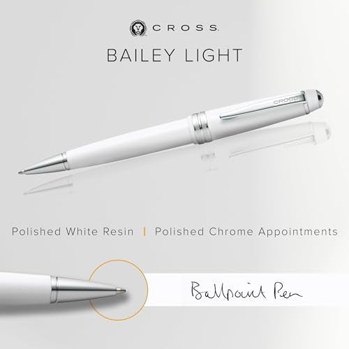 Cross Bailey Light Refillable Ballpoint Pen Presented in a Everyday Gift Box - Medium Point, Black Ink, Polished White - Image 2