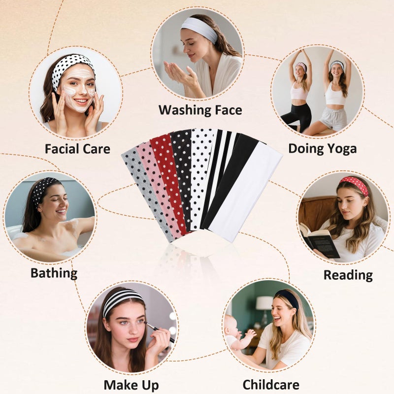 Huachi أربطة رأس هوتشي بنقاط البولكا للنساء، مجموعة 16 قطعة، أربطة شعر رياضية مرنة غير قابلة للانزلاق للنساء، رباط رأس من قماش القطن الناعم للتمارين الرياضية واليوغا، إكسسوارات شعر عصرية - Image 5