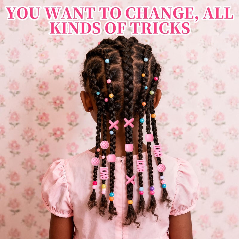 Pretwad 61 PCS Pink Hair Beads for Braids - Cute Heart & Round Shaped Dreadlock Jewelry Beads for Girls, Multi Shape Kids Braiding Hair Accessories and Loc Jewelry Decorations for Women and Girls - Image 5
