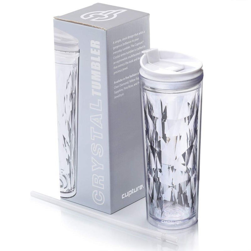 Cupture Crystal Click Seal Shake Tumbler Cup for Hot or Cold Drinks 22 oz Clear Diamond