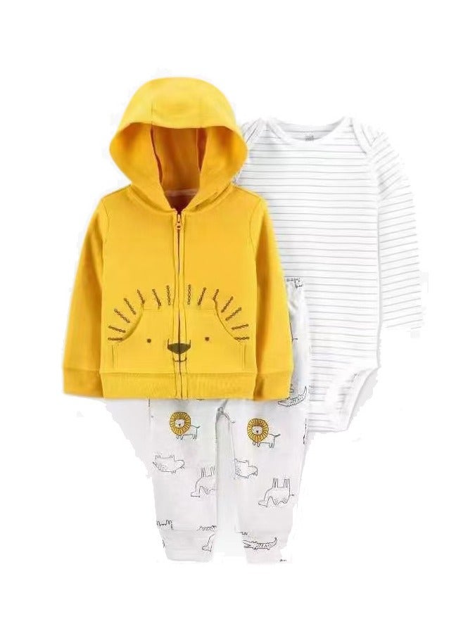 RedMapleTEK Boys And Girls Baby Sweatshirt Jacket Hooded Coat Long-Sleeved Jumpsuit Baby Three-Piece Set  - Image 1
