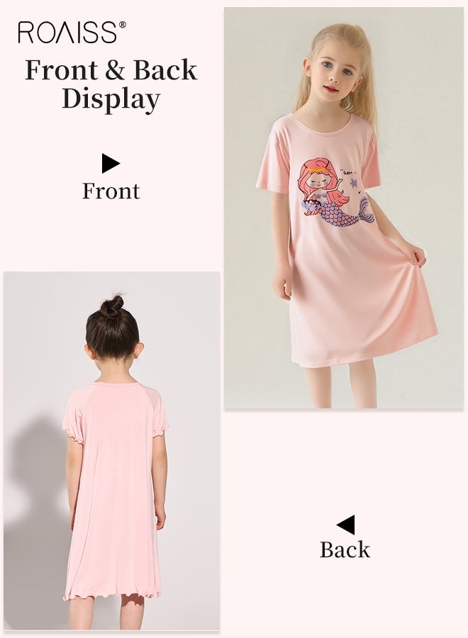roaiss 2-Pack Mermaid Nightdress Set, Adorable Comfortable Sleepshirts, Girls' Summer Dress, Breathable Short-sleeved Nightgown, Kids Cartoon Pajama Dress  - Image 4