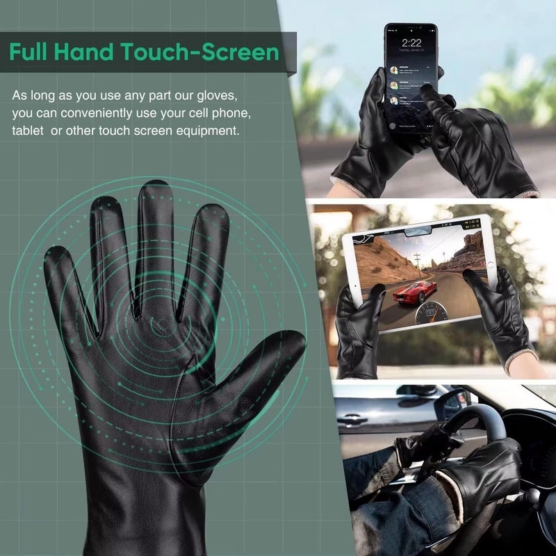 Alepo Winter Leather Gloves for Men, Warm Thermal Touchscreen Texting Typing Dress Driving Motorcycle Gloves Wool Lining - Image 3