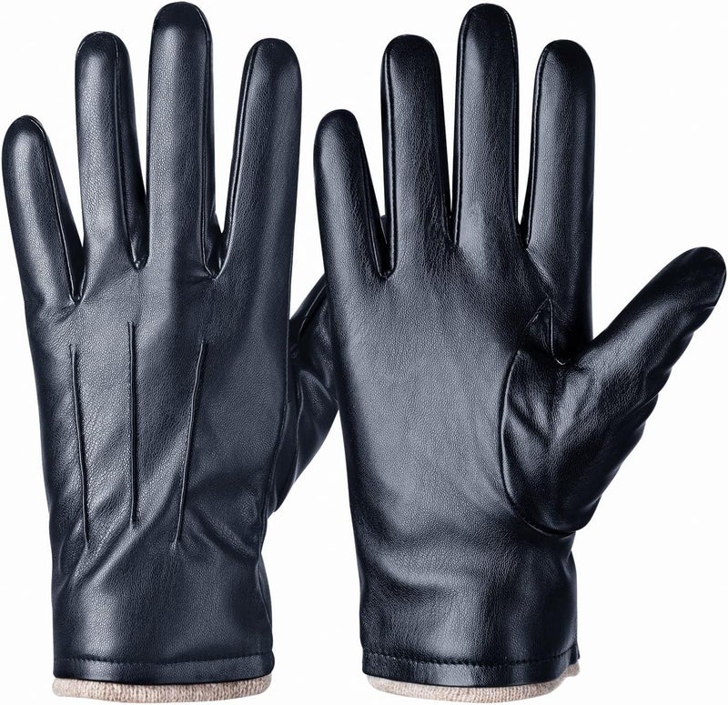Alepo Winter Leather Gloves for Men, Warm Thermal Touchscreen Texting Typing Dress Driving Motorcycle Gloves Wool Lining - Image 1