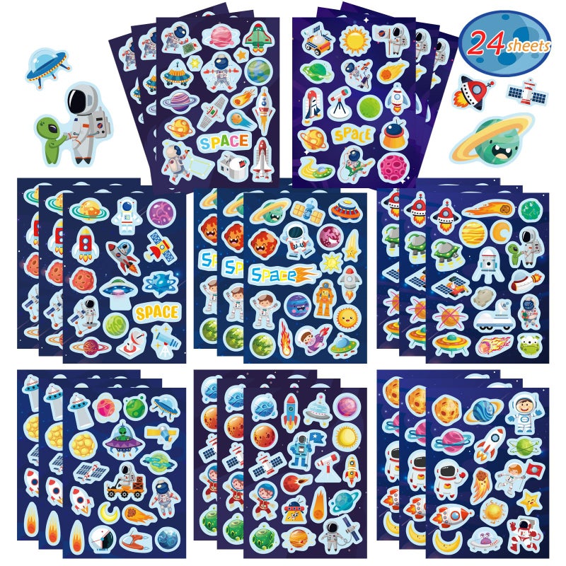 DUJAA 24 Sheets Space Themed Sticker Set 8 Planets Astronauts Spaceships and Rockets Explore Space Stickers for Kids Outer Space Themed Party Favors - Image 2