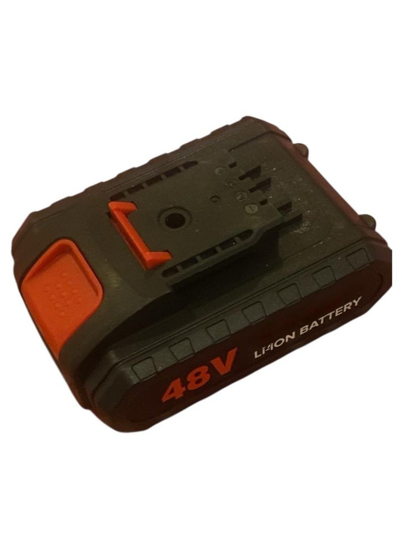 One rechargeable 48V lithium-ion (Li-ion) battery. Its key features are high energy density and long lifespan compared to conventional batteries. This battery is compatible with a wide range of cordless power tools requiring 48V, such as cordless drills, car washers, chainsaws, blowers, pruners, some solar energy storage systems, and certain types of electric vehicles. It typically features built-in protection against overcharging, over-discharging, and overheating to ensure longevity and safety. - Image 3