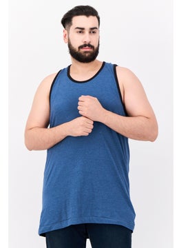 Men Scoop Neck Sleeveless Solid Tank, Blue