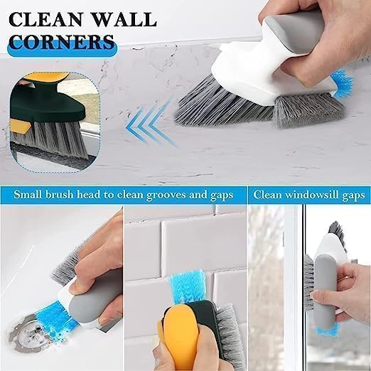 RAVIJAA RAVIJAA Tile Grout Cleaner Brush 4 in 1 with Squeegee,Bathroom Cleaning Brushes,V-Shape Gap Scrub Brush Crevice Cleaning Brush Tools, Multifunctional scrubbing Floor Brush (Yellow & Green)  - Image 4