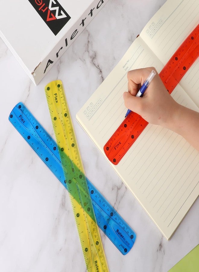 Grevosea 3Pcs Flexible Ruler, 12 Inch Translucent Plastic Rulers Shatterproof Bendy Rulers with Inches and Centimeters Soft Bendable Rulers for Kids Adults Classroom School Home Office (Red Yellow Blue) - Image 3