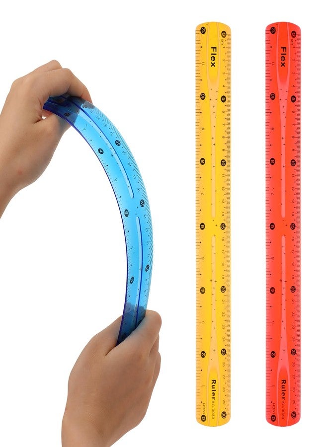 Grevosea 3Pcs Flexible Ruler, 12 Inch Translucent Plastic Rulers Shatterproof Bendy Rulers with Inches and Centimeters Soft Bendable Rulers for Kids Adults Classroom School Home Office (Red Yellow Blue) - Image 1