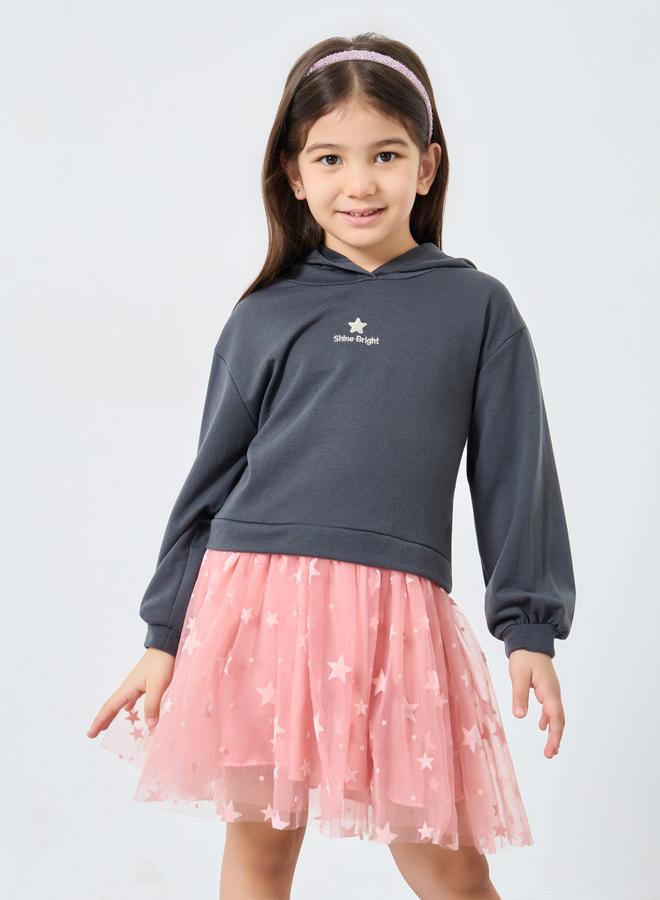 Styli Girls Cute Star Tulle Sweatshirt Dress - Image 2