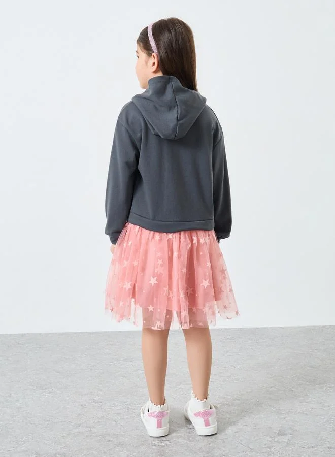 Styli Styli Girls Cute Star Tulle Sweatshirt Dress