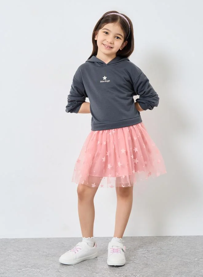 Styli Styli Girls Cute Star Tulle Sweatshirt Dress