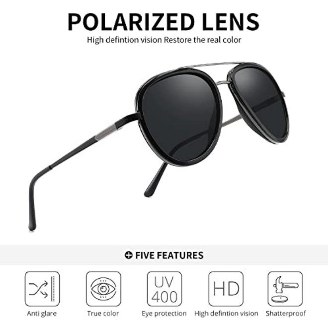 بوكيلار نظارات شمسية PUKCLAR للرجال والنساء مقاومة للانعكاس خفيفة الوزن مناسبة للقيادة والصيد والرياضة، نظارات الطيار المستديرة للرجال مع مفصلات ربيعية - Image 5