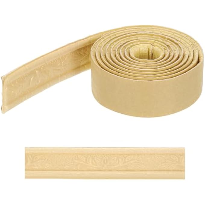 SELF-ADHESIVE 3D WALL EDGING 90"X1.57" FLEXIBLE PEEL AND STICK MOLDING TRIM FOR WALL MIRROR DOOR WARDROBE GAP SEALING FRAME LINES, GOLD TONE - Image 1