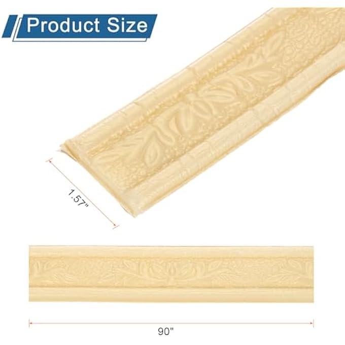 SELF-ADHESIVE 3D WALL EDGING 90"X1.57" FLEXIBLE PEEL AND STICK MOLDING TRIM FOR WALL MIRROR DOOR WARDROBE GAP SEALING FRAME LINES, GOLD TONE - Image 2