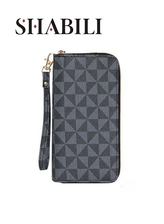 SHABILI Unisex Checkered Long Edition Wallet,  Men's and Women's  PU Leather Coin Purse Card Holder Clutch Bag, Portable Passport Bag for Boys, Girls, Teens, Ladies and College Students  - Image 1