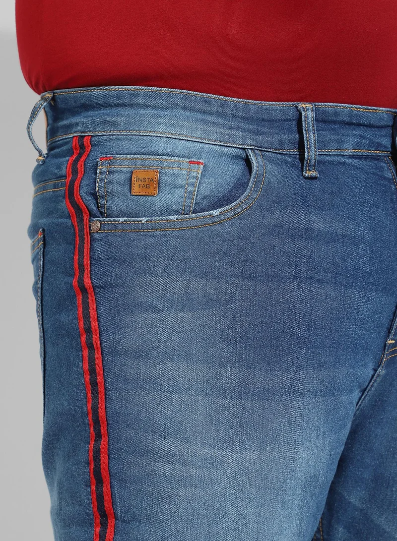 Instafab Plus Men's Classic Blue Medium-Washed Regular Fit Denim Shorts