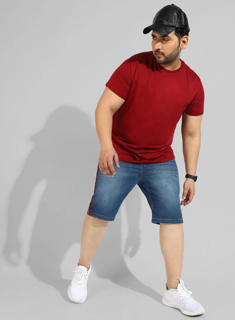 Instafab Plus Men's Classic Blue Medium-Washed Regular Fit Denim Shorts
