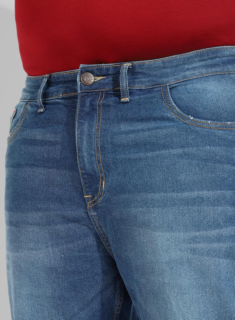 Instafab Plus Men's Classic Blue Medium-Washed Regular Fit Denim Shorts
