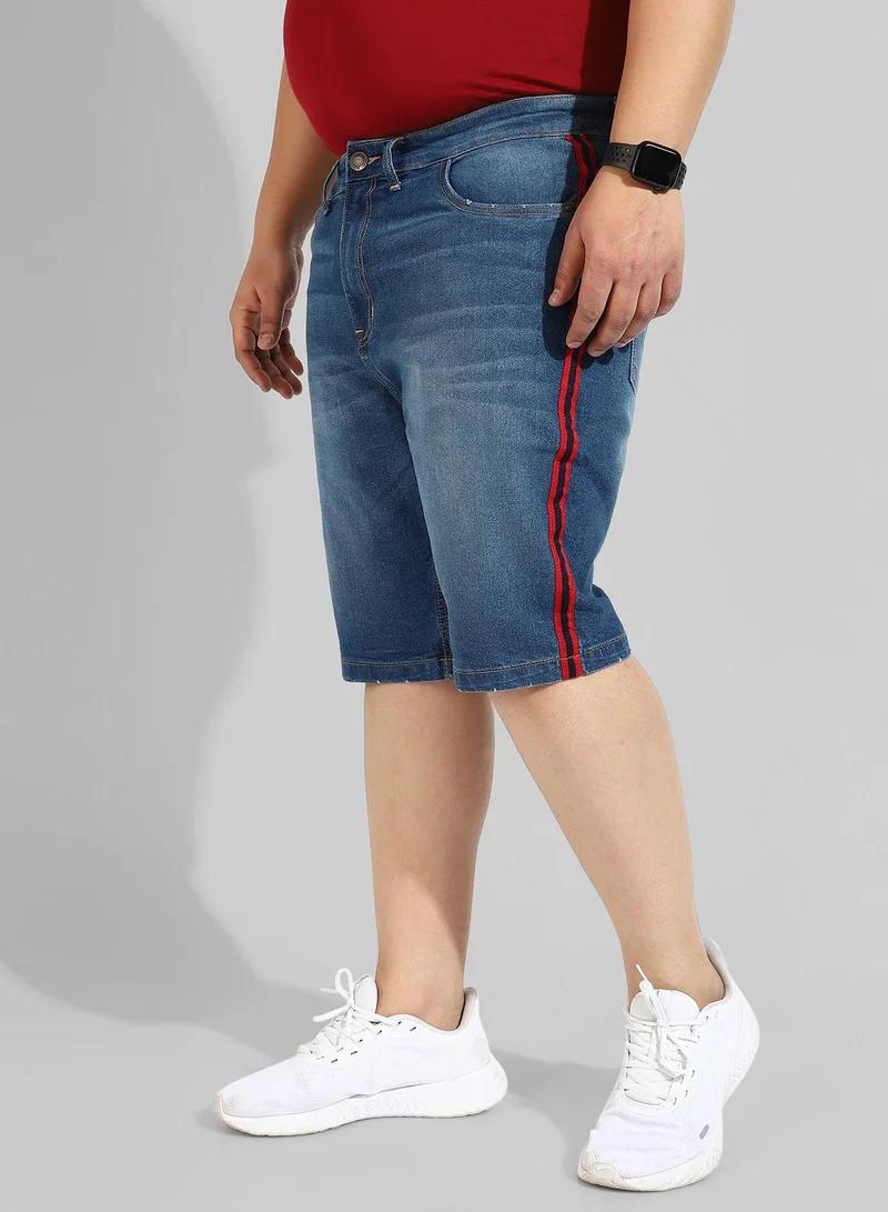 Instafab Plus Men's Classic Blue Medium-Washed Regular Fit Denim Shorts