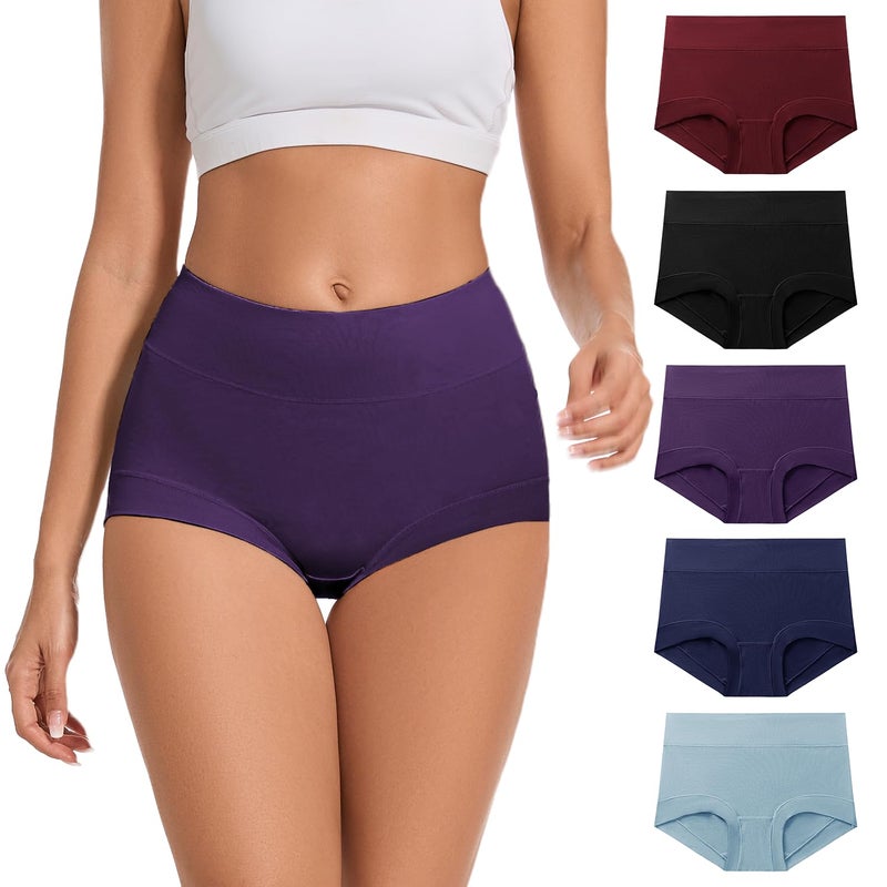 ALLBASE womens Cotton Underwear Ladies High Waisted Full Coverage Stretch Postpartum Panties Pack of 5,Multicolor,Medium - Image 1