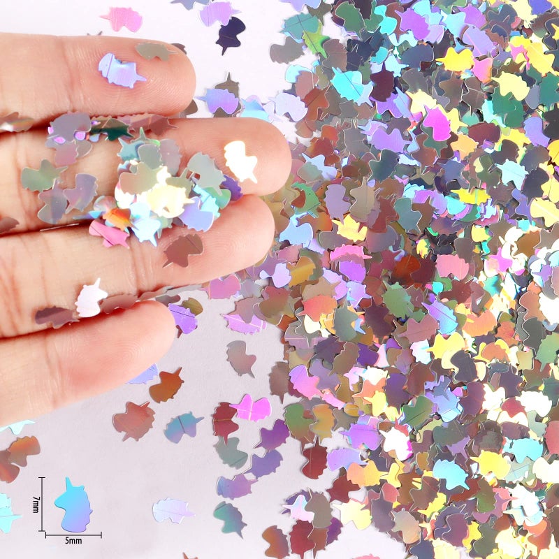 Renfio 1.75 Oz 50g Holographic Unicorn Confetti Glitter Sequin Unicorns Shape Shiny Glitters Resin Sparkle Chunky Sequins for DIY Mold Art Nail Artwork Holiday Decoration - Laser Sliver - Image 2