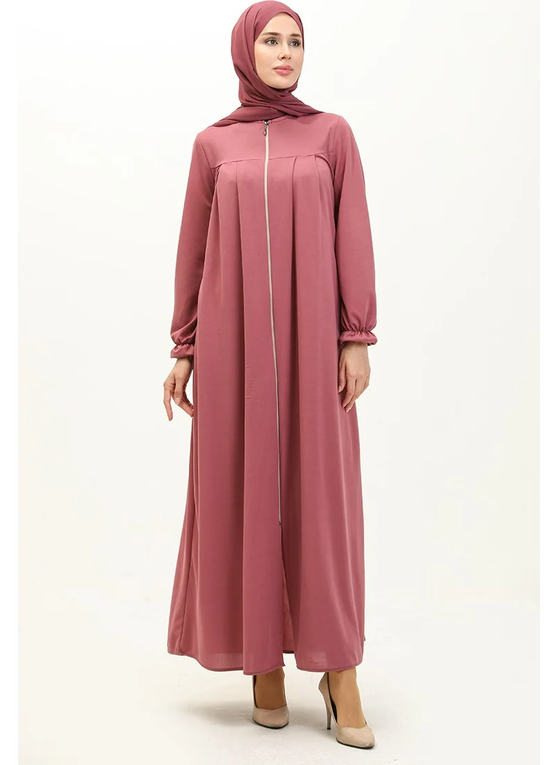 Sefa Merve Robe and Zippered Abaya 0702-02 Dusty Rose