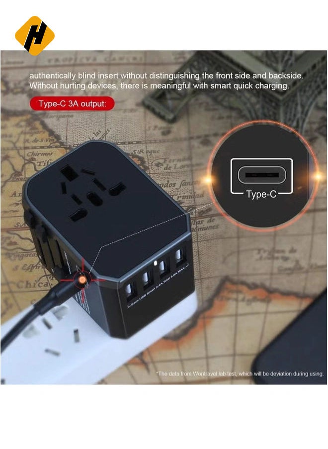HuHa - Universal Adapter with Power Socket Plugs and Plug Adaptor with 3 Ultra-Fast USB  Port and 1 Brisk USB Type C Port (Black) with  20W Dual Port USB C PD Fast ChargerUSB C to Lightning Cable - Image 1
