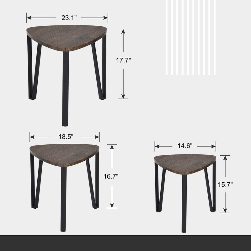 Coavas Industrial Nesting-Tables Living Room Coffee Table Sets of 3 Stacking End Side Tables Nightstands Vintage Night Tables for Bedroom Home Office - Image 3